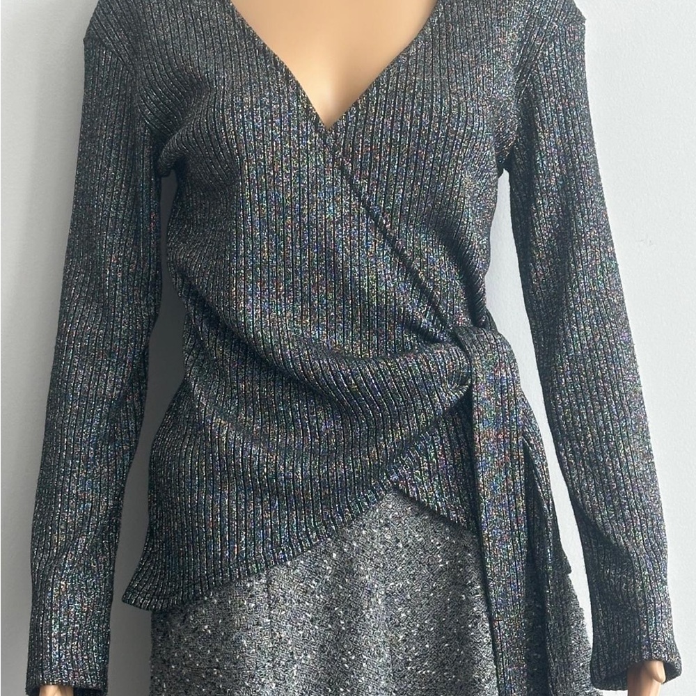Zara Metallic Ribbed Knit Wrap Top Medium